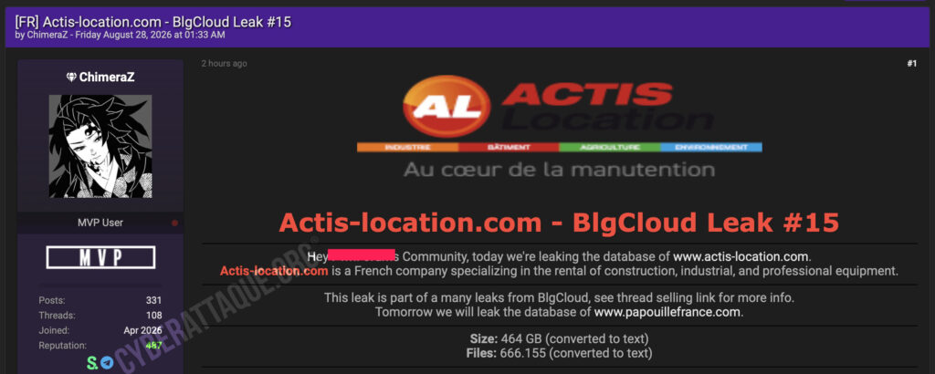 Actis Location cyberattaque