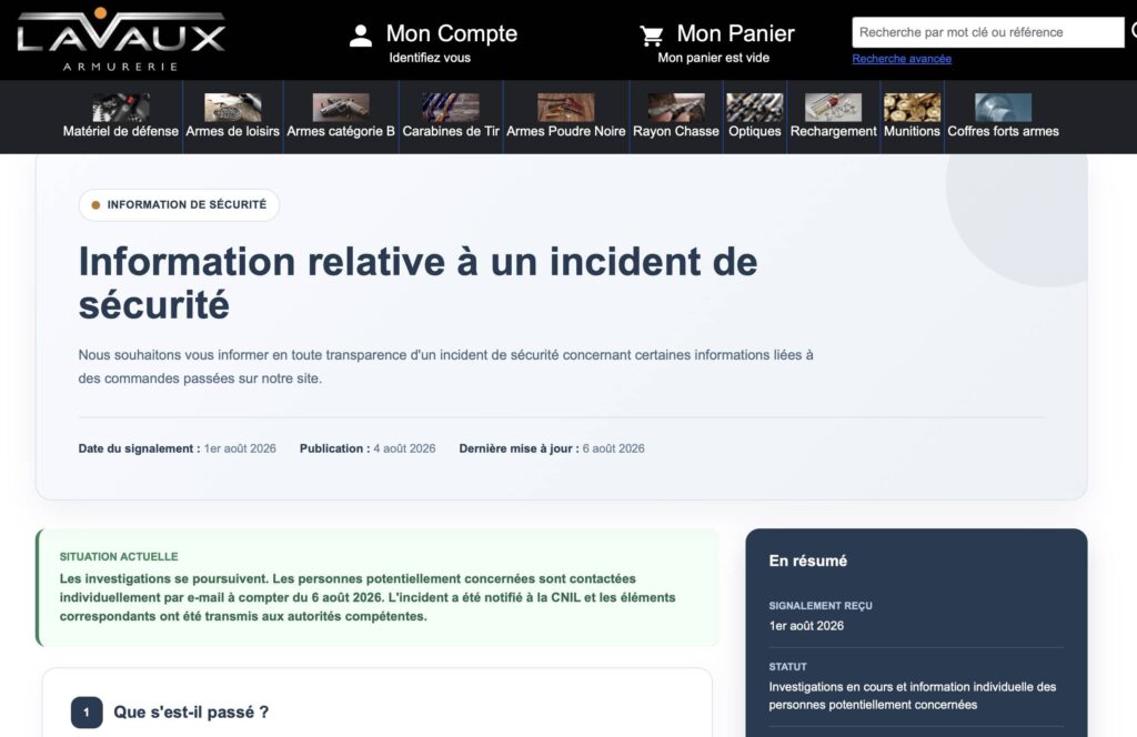armurerie Lavaux cyberattaque