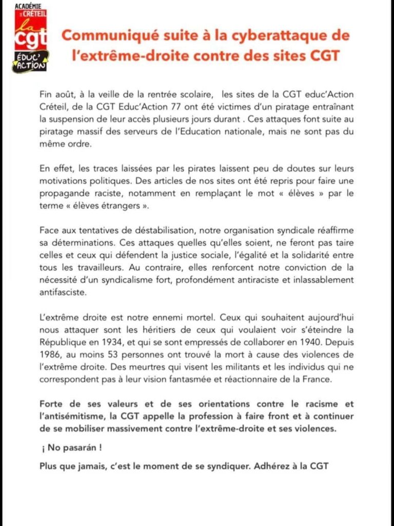 CGT Éduc’Action Créteil cyberatatque