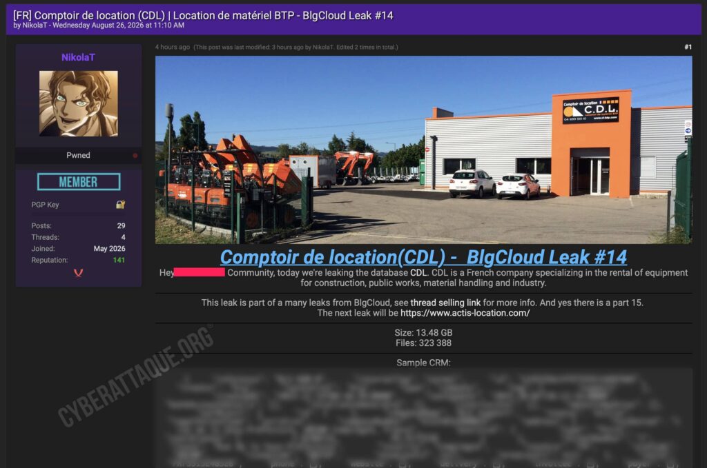 Comptoir de Location cyberattaque