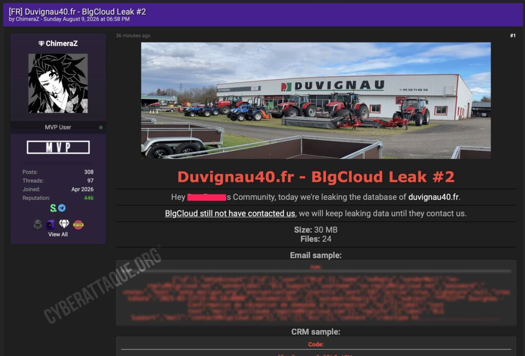 Duvignau40 cyberattaque