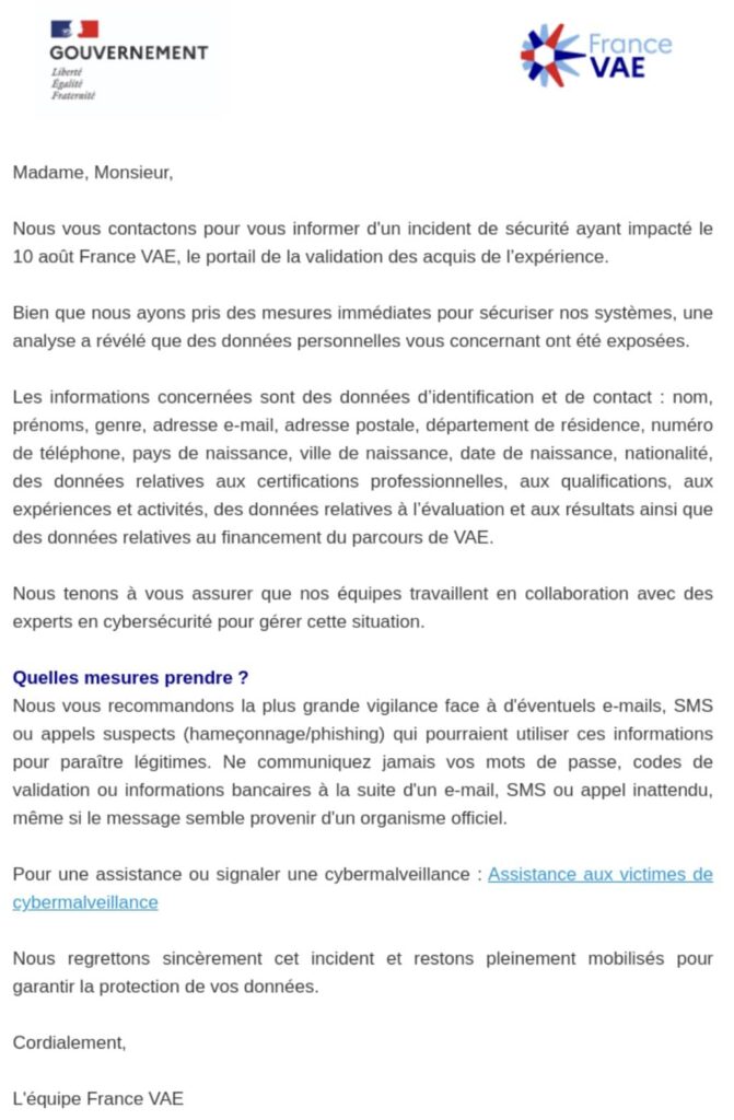 France VAE cyberattaque
