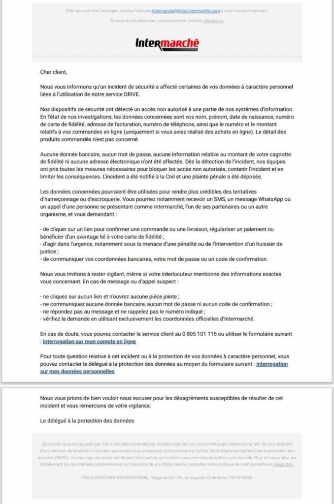 cyberattaque Intermarché fuite de données