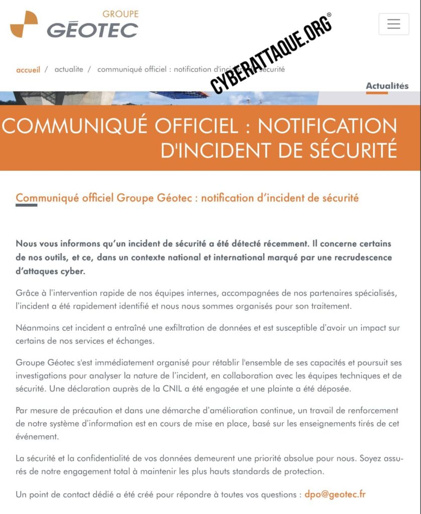 Géotec cyberattaque