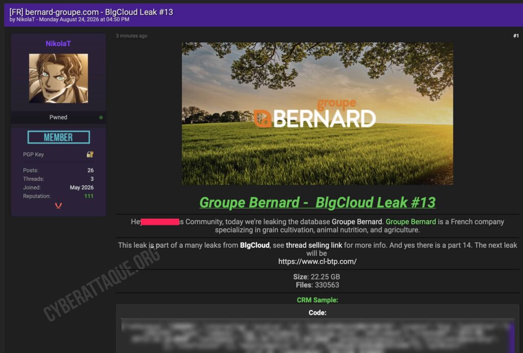 Groupe Bernard cyberattaque