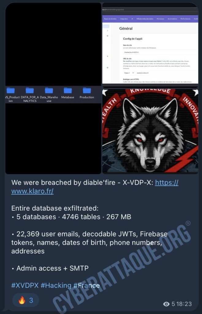 Klaro revendication cyberattaque