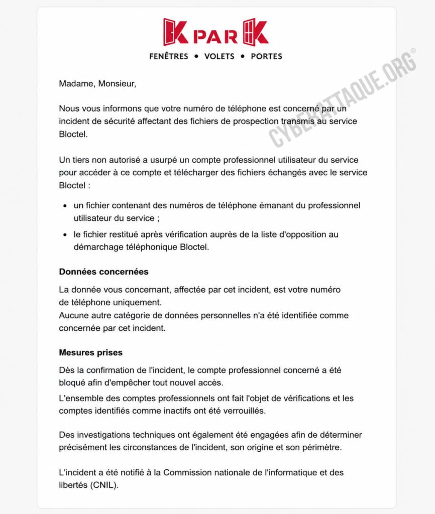 kpark cyberattaque bloctel