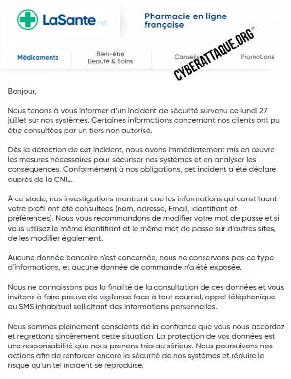 LaSanteNet cyberattaque