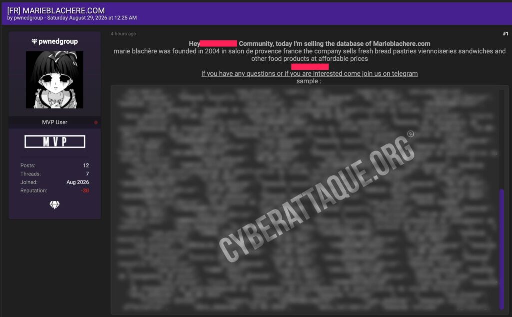 Marie Blachère cyberattaque