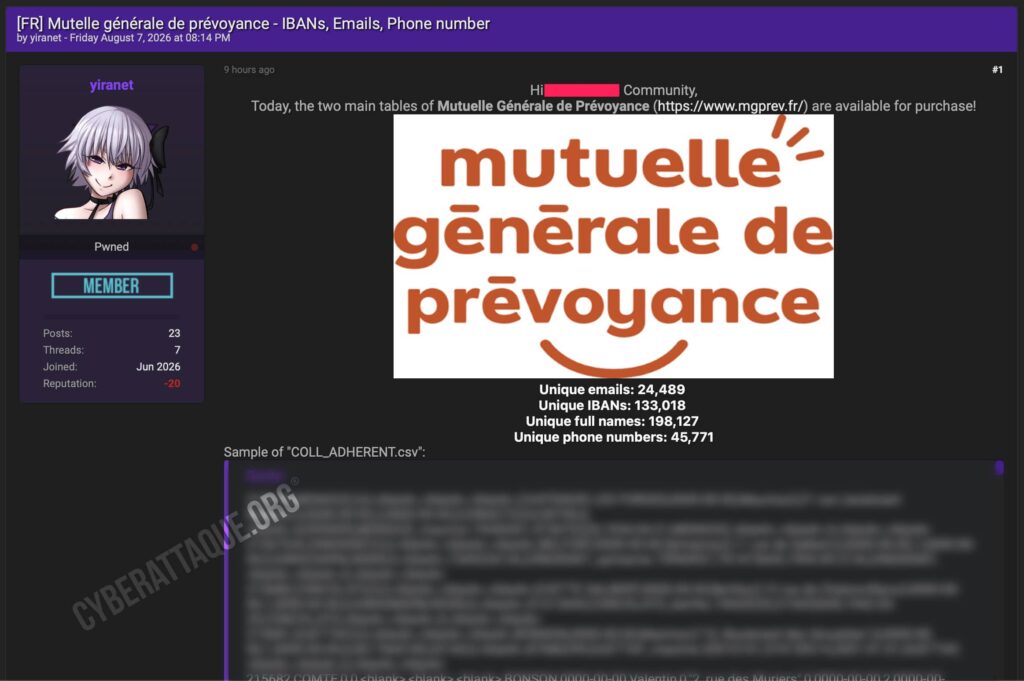 Mutuelle Générale de Prévoyance cyberattaque