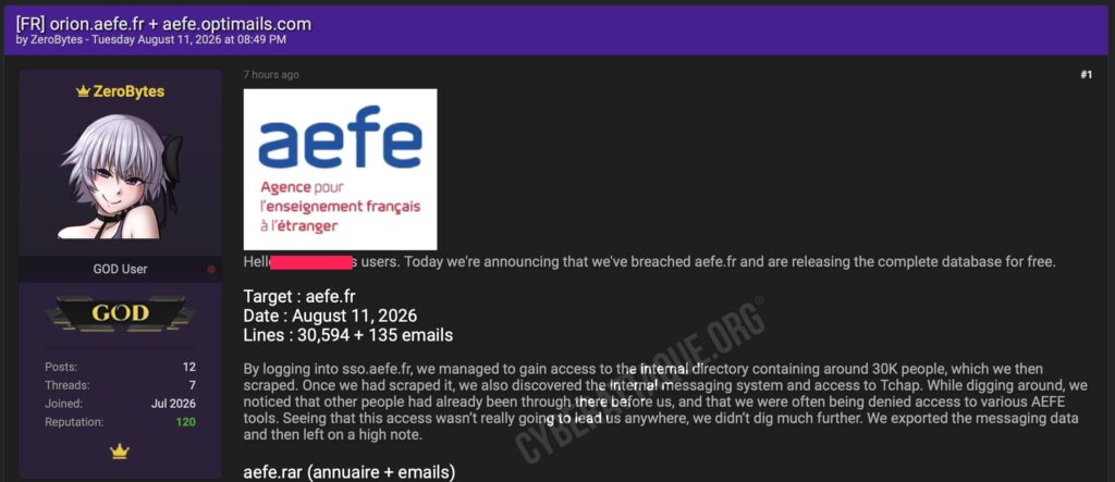 Aefe cyberattaque