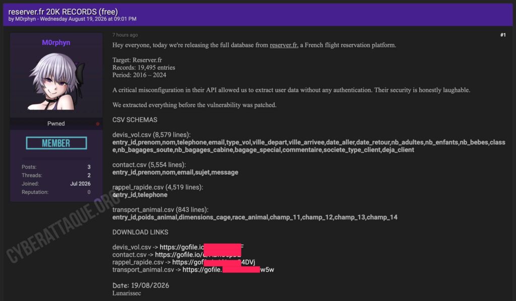 Reserver.fr cyberattaque