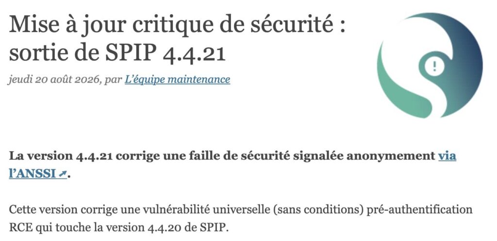 Spip faille majeur sécurité