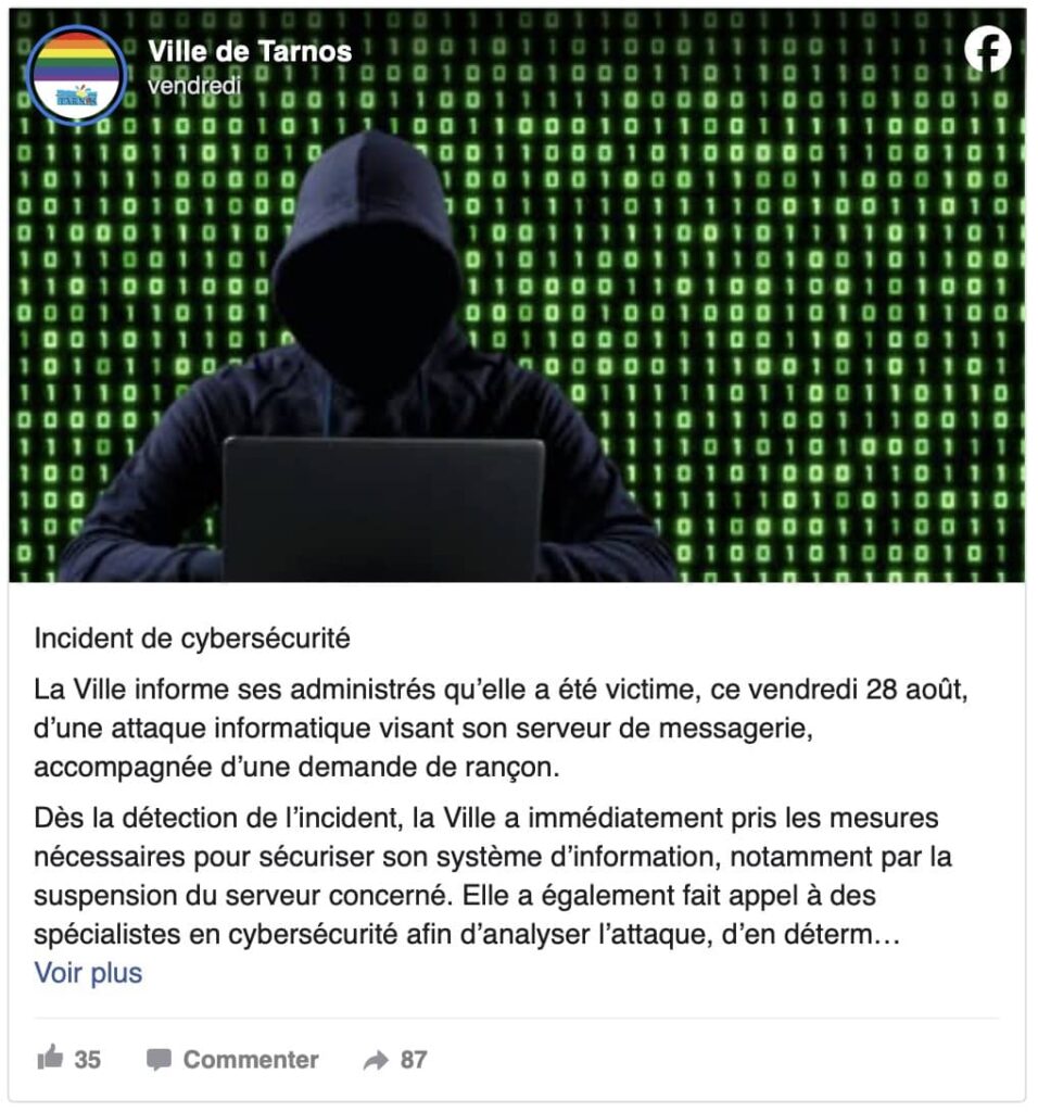 ville mairie Tarnos cyberattaque