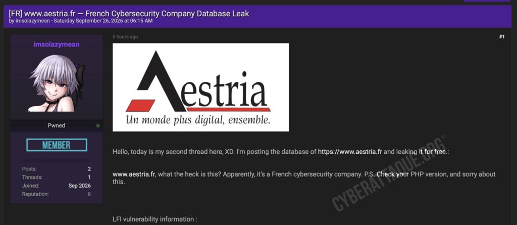 Aestria cyberattaque