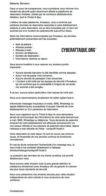 Amadeus iHotelier cyberattaque
