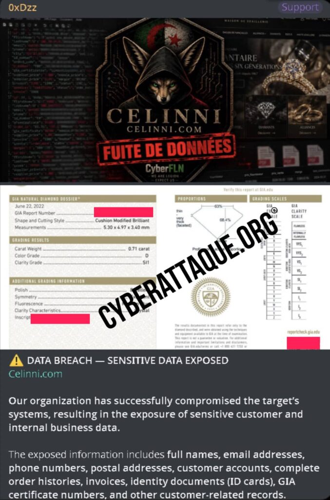 Celinni cyberattaque
