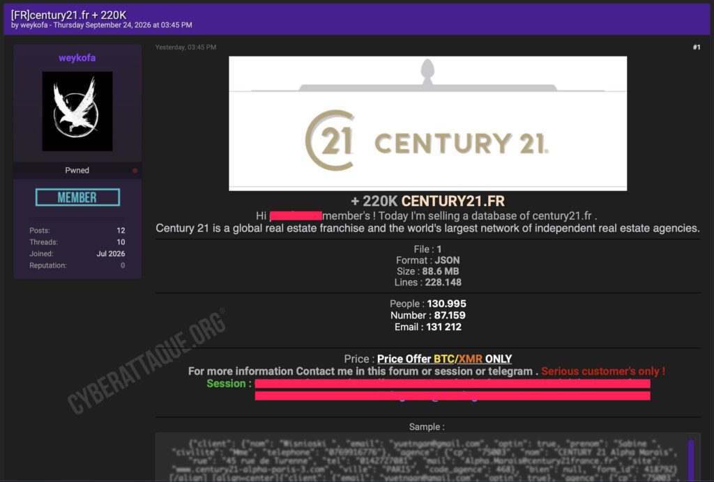 Century 21 cyberattaque