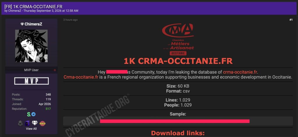 Chambre de Métiers et de l'Artisanat cyberattaque