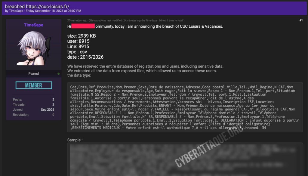 CUC Loisirs & Vacances cyberattaque