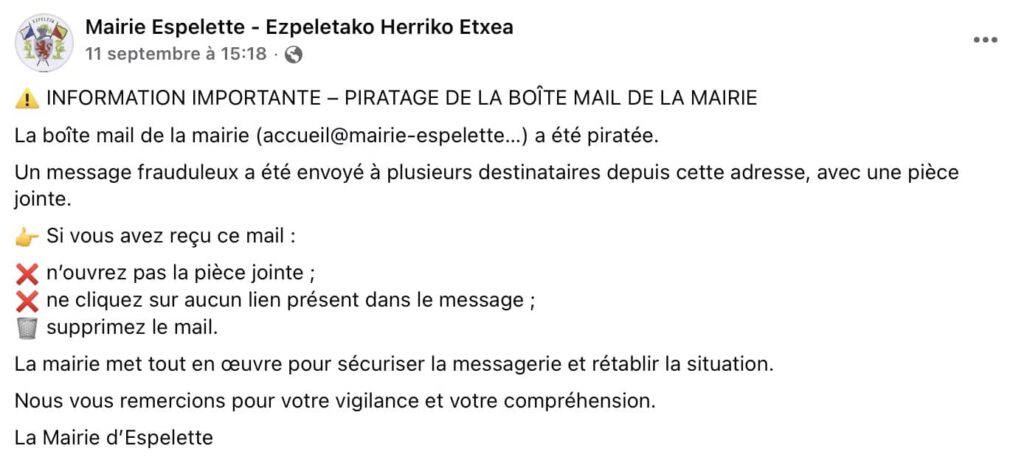 Mairie Espelette cyberattaque