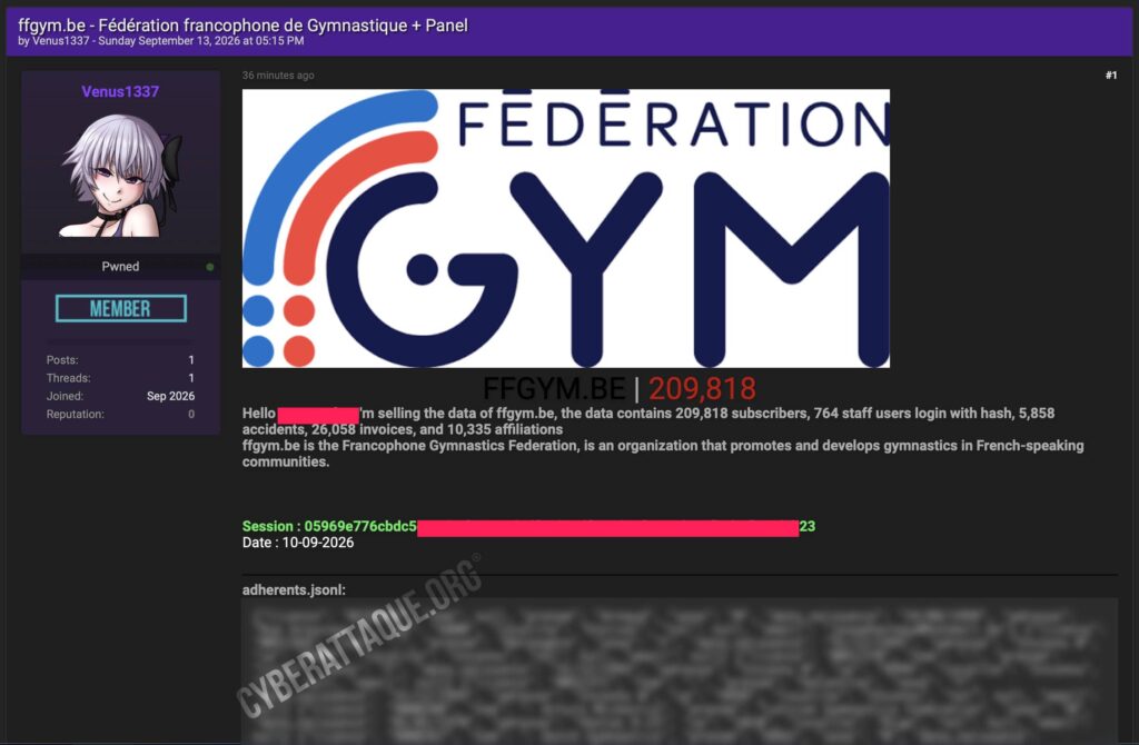 Fédération francophone de Gymnastique cyberattaque