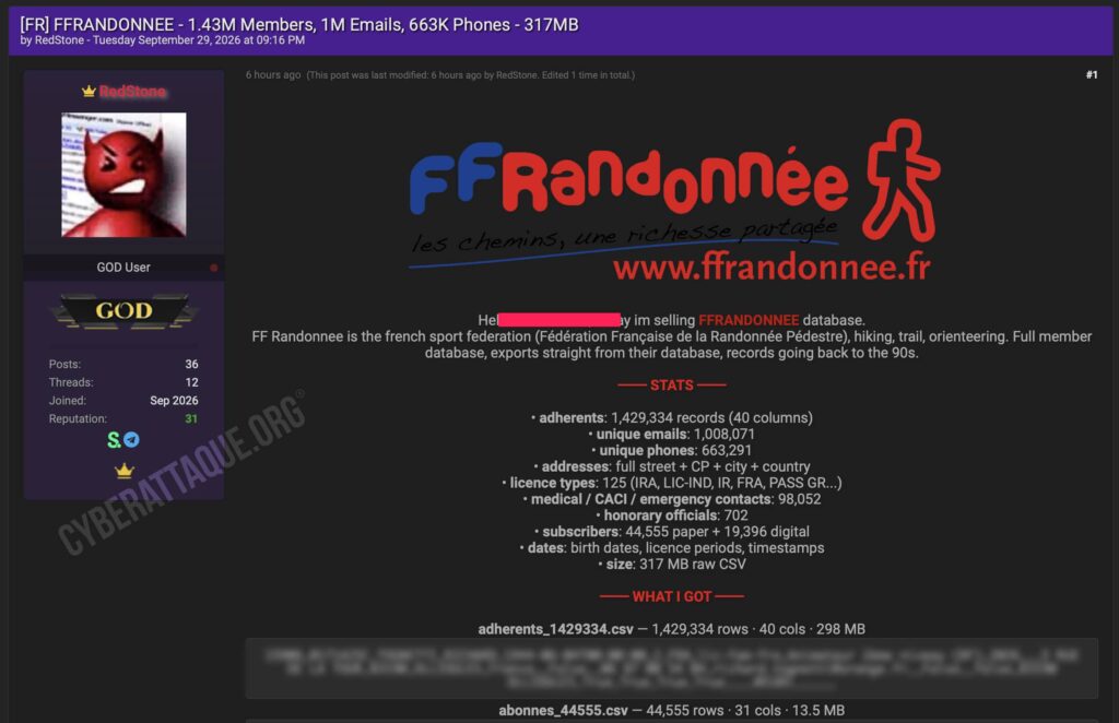 Fédération francaise de randonnée cyberattaque 