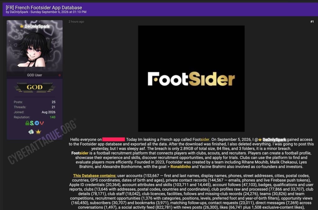 Footsider cyberattaque