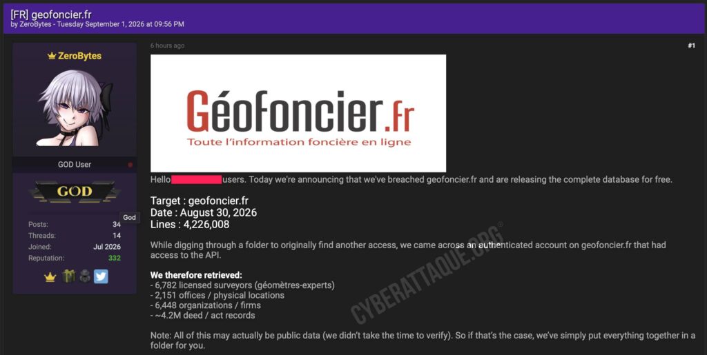 Fuite de donnée revendication geofoncier