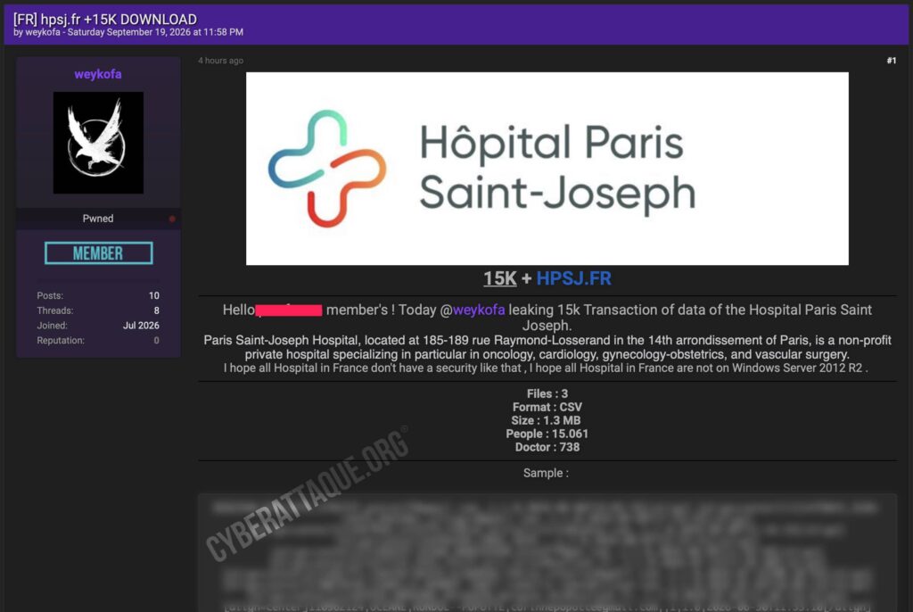 Hôpital Paris Saint-Joseph cyberattaque