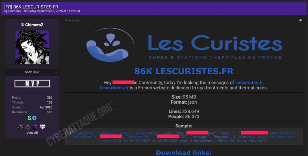 LesCuristes.fr cyberattaque