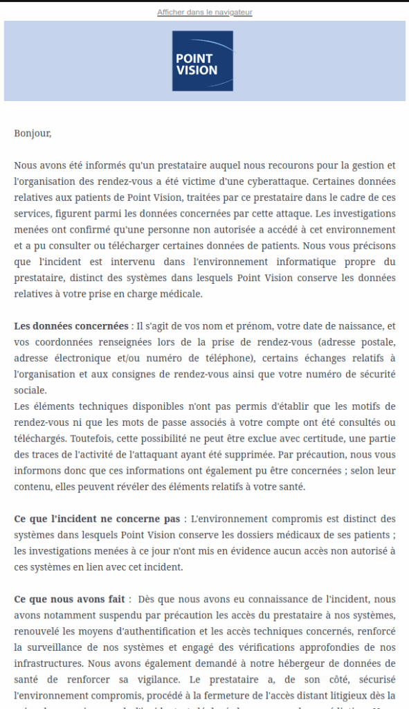 Point vision cyberattaque
