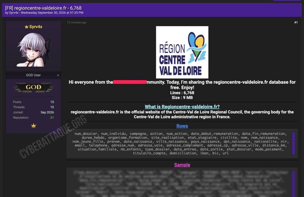 Région Centre-Val de Loire cyberattaque