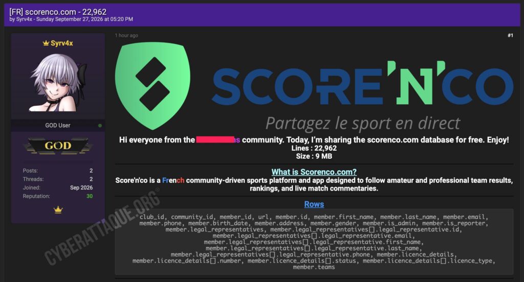 Score’n’co cyberattaque