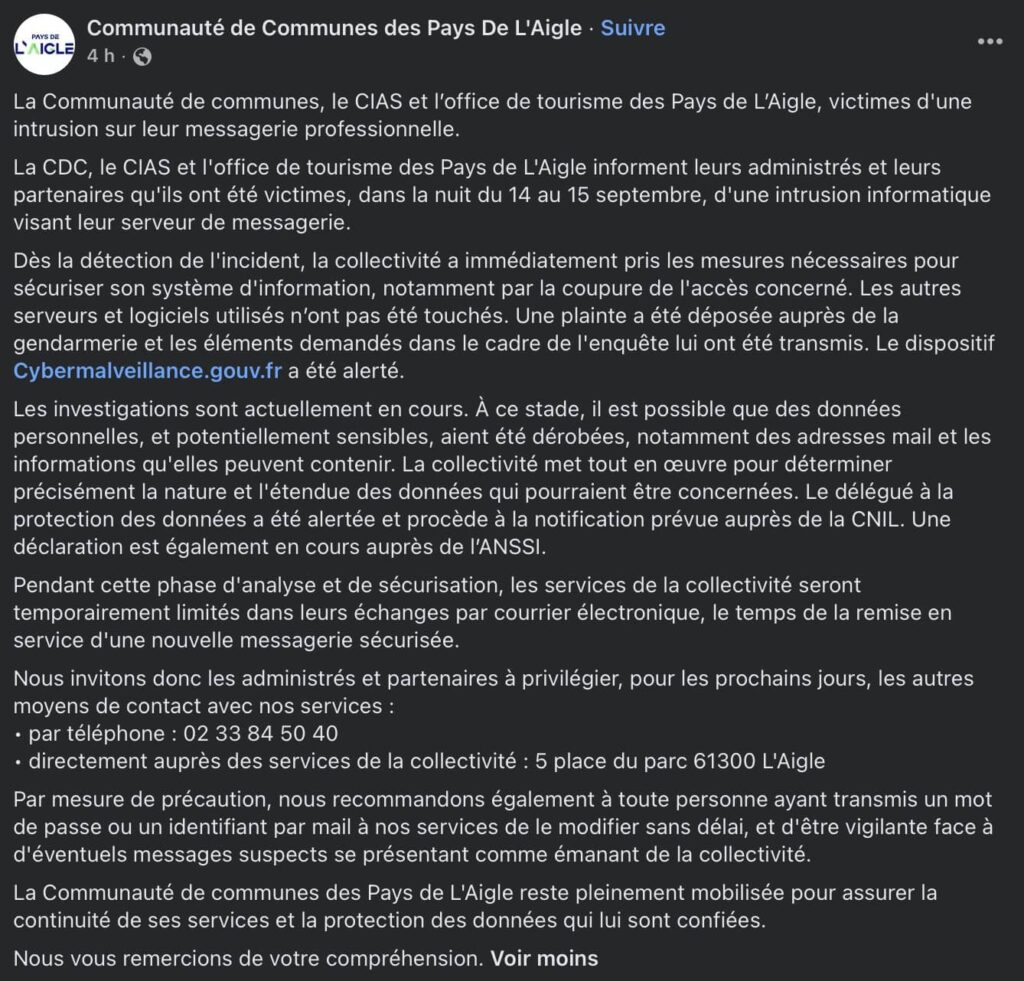 Pays de L’Aigle cyberattaque