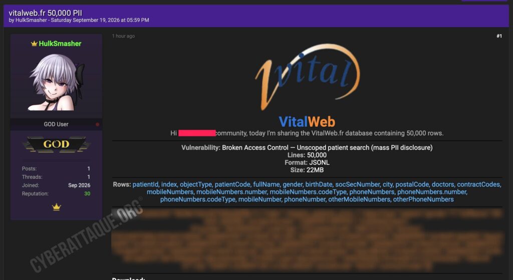 VitalWeb cyberattaque