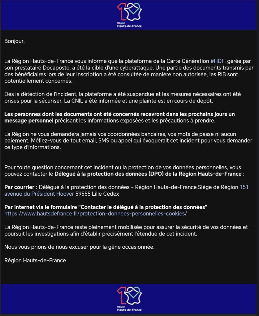 Génération haut de France cyberattaque