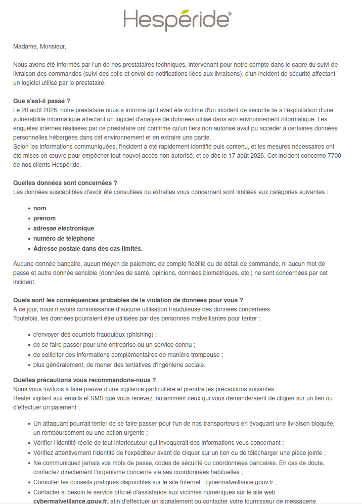 Cyberattaque hesperide