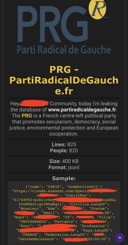 Parti radical de gauche cyberattaque