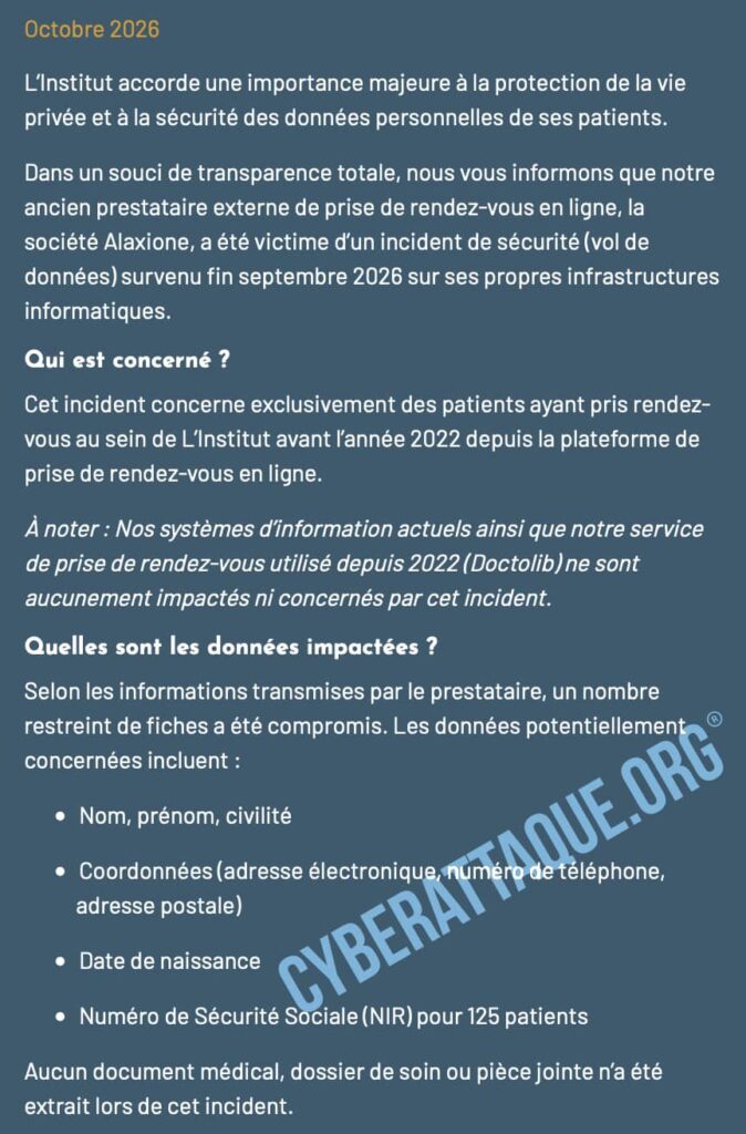 Institut Ophtalmologique Sourdille Atlantique cyberattaque