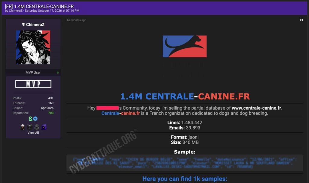 Centrale Canine cyberattaque
