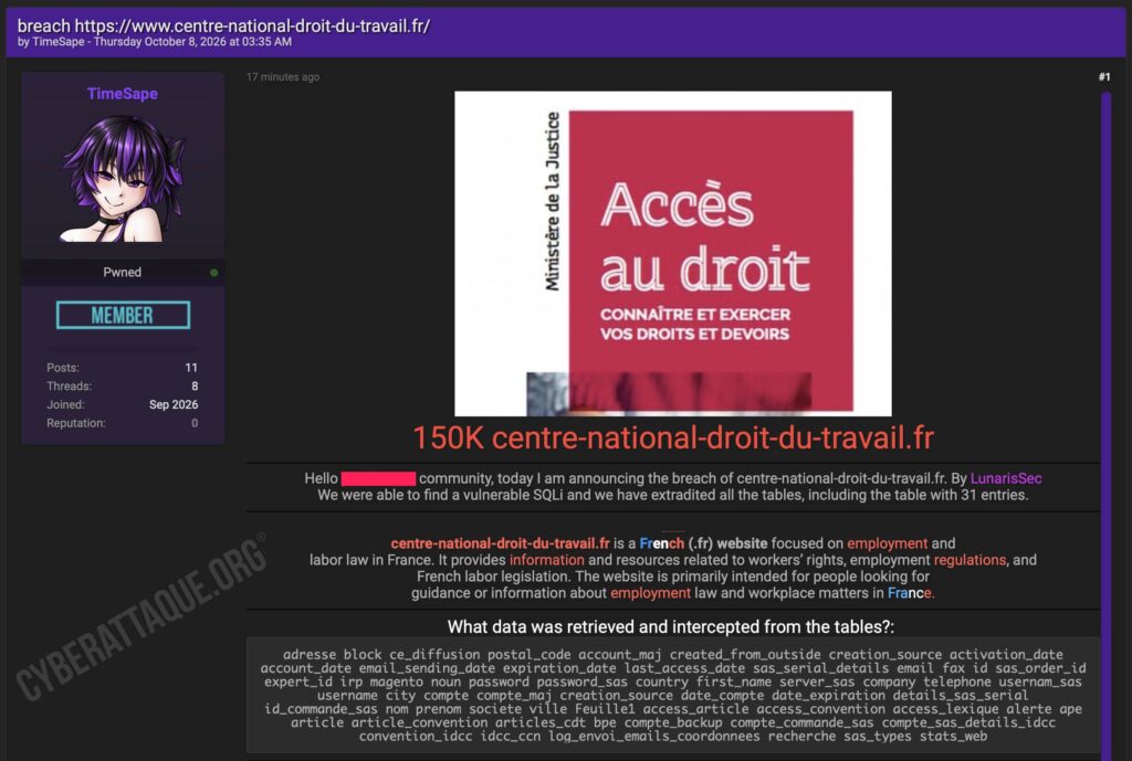Centre National du Droit du Travail Cyberattaque