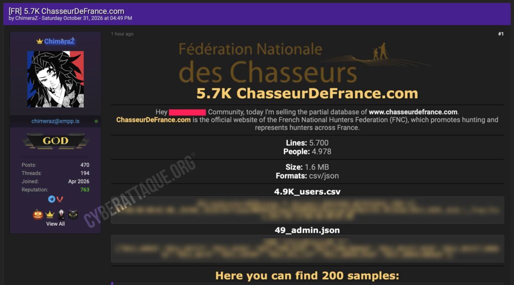 Fédération nationale des chasseurs cyberattaque