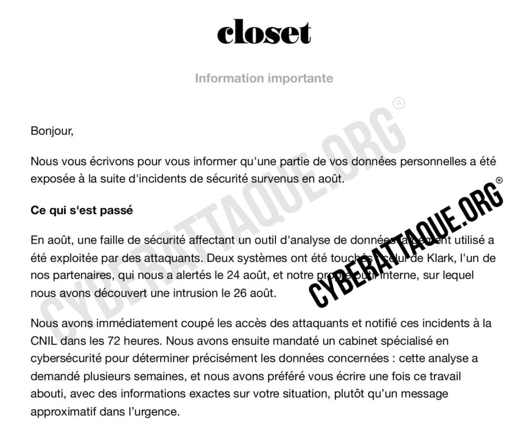 Le Closet cyberattaque