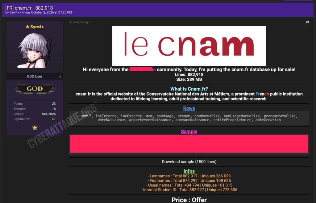 Cnam cyberattaque
