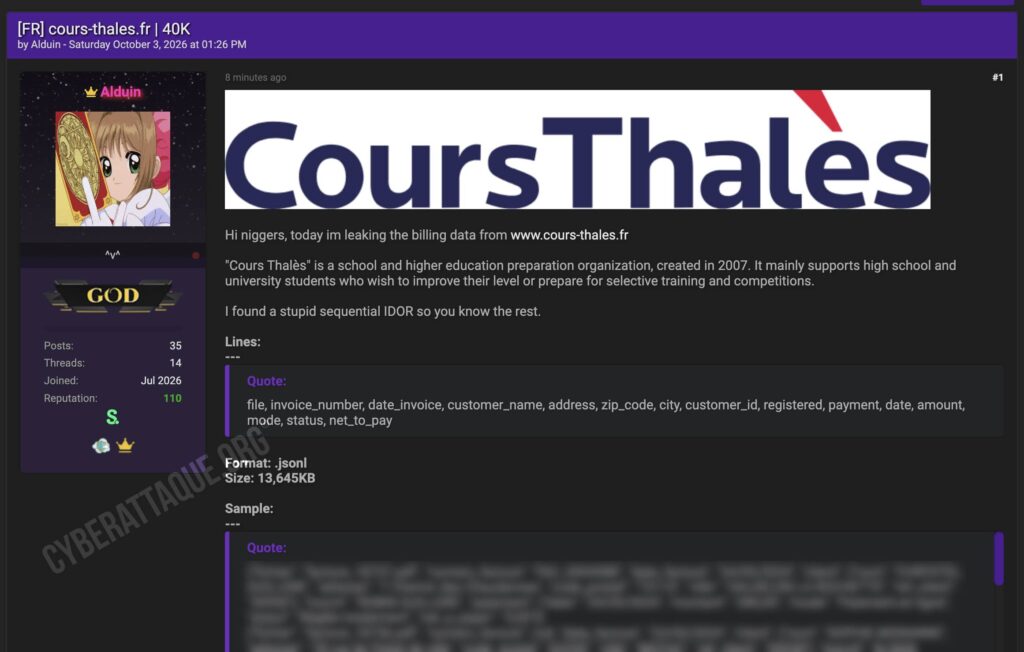 Cours Thalès cyberattaque