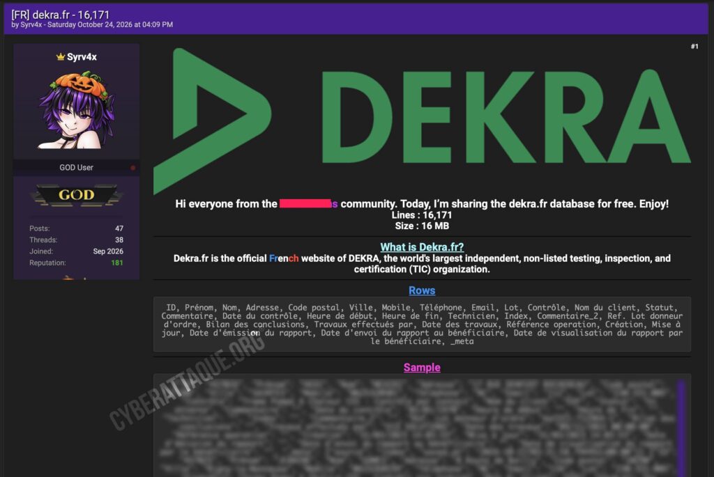 DEKRA revendication cyberattaque