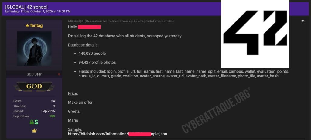 ecole 42 cyberattaque
