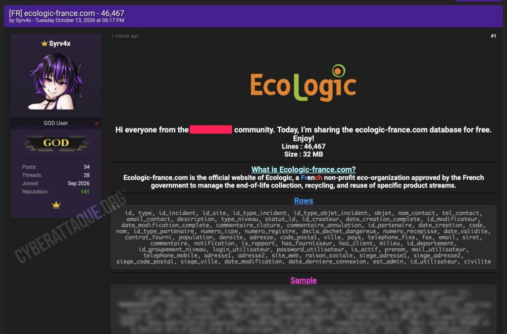 Ecologic cyberattaque
