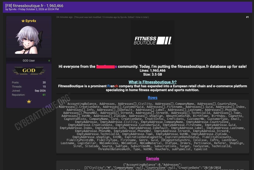 revendication FitnessBoutique cyberattaque